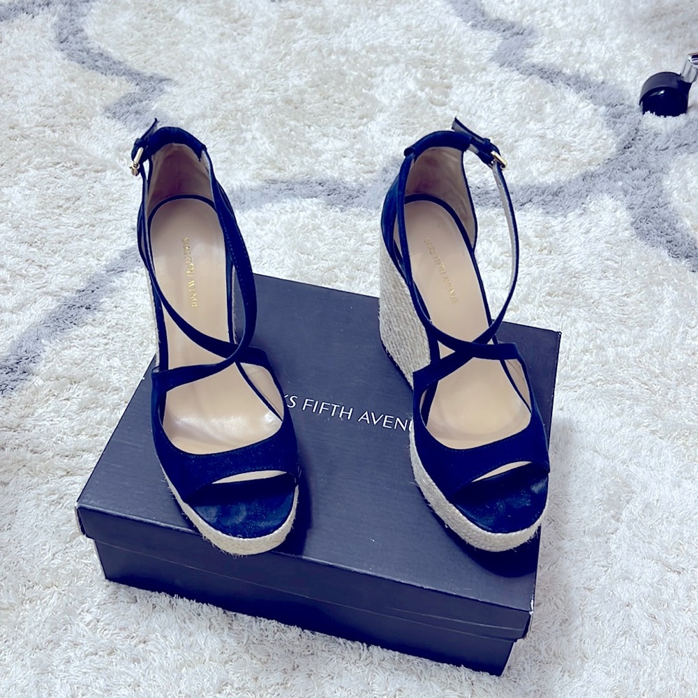Saks Fifth Avenue suede espadrille wedge sandal. Worn once.